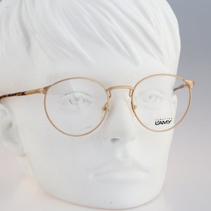 L&#39;amy Gil BP F C071, Vintage 90s gold and tortoise panto round eyeglasses frames women / NOS