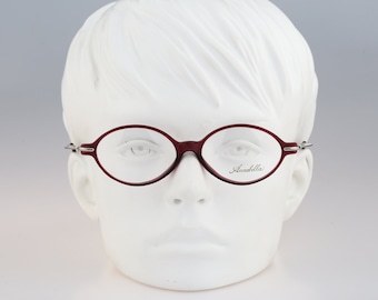 Annabella 443 4, Vintage 90s unique pink & silver oval eyeglasses frames womens NOS