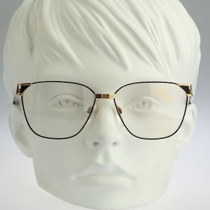 Silhouette M 6139 V 6054, Vintage 80s black & gold oversized square cat eye glasses frames womens NOS