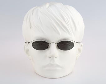 Select 5005 1146, Vintage 90s antique silver steampunk small oval sunglasses women, NOS