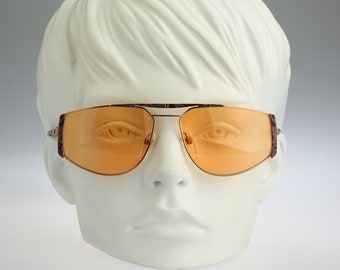 Silhouette M 6152 V 6052, Vintage 80er Jahre getönte orange Gläser einzigartige Gold Oversized Pilotenbrille Damen NOS