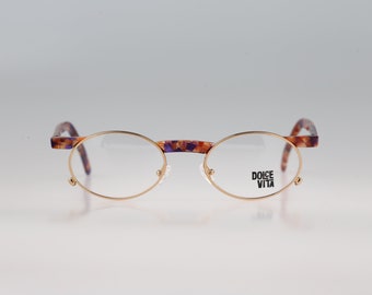 Dolce Vita By Casanova CN 40 02, Vintage 90s colorful & gold small oval eyeglasses frames mens and womens NOS