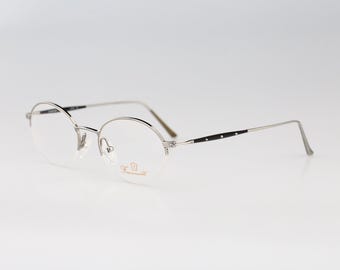 Faconnable IF 736 769 Hand made in Japan, Vintage 90s half rim silver oval eyeglasses frames mens & womens / NOS