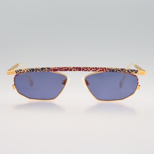 MCS 222, Vintage 90s tinted lenses unique gold small rectangle sunglasses women, NOS