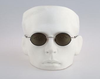 Contro Verse 4211 000 22, Vintage 90s silver and black steampunk small round sunglasses mens & women NOS