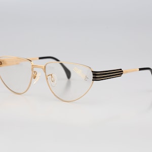 Silhouette M 6135, Vintage 80s unique black & gold large cat eye glasses frames womens NOS