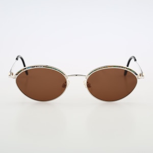 Mondi by Metzler 2404 658, Vintage 90s unique browline silver and green oval sunglasses women, NOS