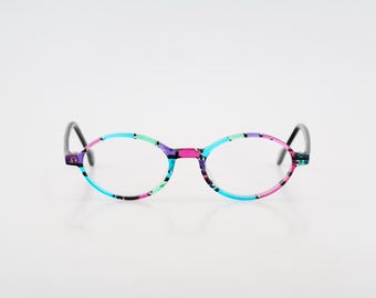 Le Club Actif Lou 657, Vintage 90s unique colorful oval eyeglasses frames womens NOS
