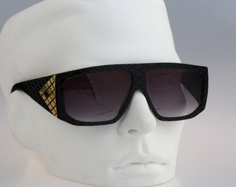 Helena Rubinstein Depose HR 23 21, Vintage 80er Jahre Unikat gold & schwarz oversized Eckig Sonnenbrille Männer und Frauen NOS