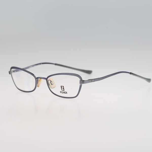 Fendi VL 7250 S04, Vintage 90s blue unique cat eye glasses frames womens NOS