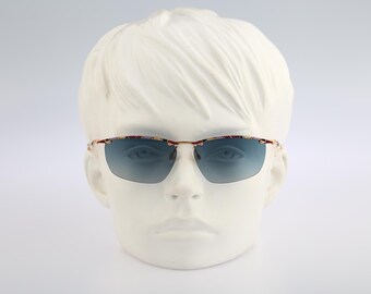 Moris by Licefa MR 740 558, óculos de sol retangulares vintage anos 90 com lentes azuis escurecidas, dourados e coloridos, sem aro, para mulheres, NOS