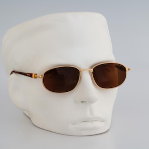 Jacomo 219 03, Vintage 90s matte gold and blue tortoise small oval sunglasses man and women, NOS