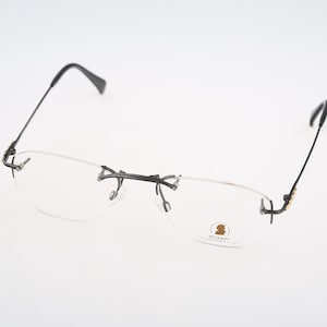 Mozart by Neostyle 32 357, Vintage 90s gold and gray rimless rectangle glasses frames mens, NOS