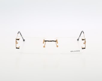 Bajazzq Blu FB, Vintage 90s gold and colorful rimless small rectangle eyeglasses frames mens & womens NOS