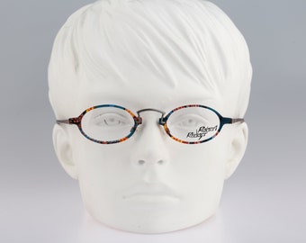 Robert Rudger 1130 144 07, Vintage jaren 90 unieke kleurrijke kleine ovale brilmonturen heren & dames NOS