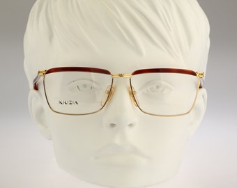 Krizia K 81 747, Vintage 80s gold & tortoise browline unique rectangle glasses frames womens / NOS