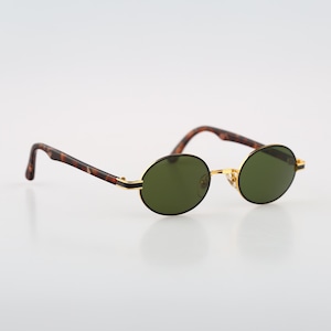 Sunjet by Carrera, Vintage 90s unique black and gold small oval sunglasses men & women NOS