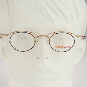 Contro Verse 3910 238 J3, Vintage 90s gold and tortoise steampunk small round eyeglasses frames mens & womens NOS