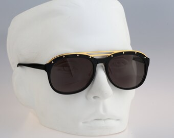 Derapage Z 01, Vintage 90s unique black & gold square aviator sunglasses men and women NOS