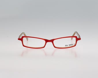 Na Und design Macion Ramm 29F4885RV, Vintage 90s red slim small reclangle reading glasses frames mens & womens NOS