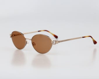 Diva 9002 120, Vintage 90s tinted lenses unique victorian bronze oval cat eye sunglasses women, NOS