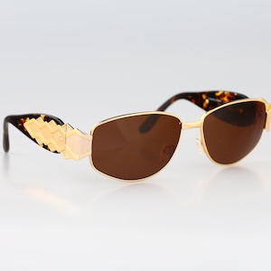 Linea Pitti 439 4, Vintage 90s gold & tortoise large rectangle sunglasses women, NOS