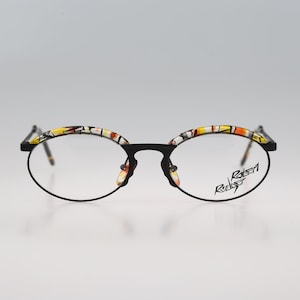Robert Rudger 580 78, vintage jaren 90 zwarte en kleurrijke wenkbrauwlijn klein ovaal brilmontuur dames NOS