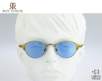 Roy Tower Old Time 37 YL, Vintage 90s tinted blue lenses small clubmaster sunglasses men and women NOS