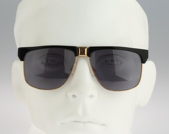 Clubmaster sunglasses men, Trussardi 804/S, Vintage 80s black & gold oversized browline sunglasses sunglasses women NOS