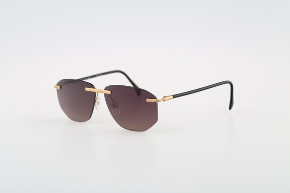Silhouette Rimless Sunglasses with Brown Gradient Lenses and Gold Bridge Brown/Gold Classic Rectangle Rimless Gradient Sunglasses  main image 2