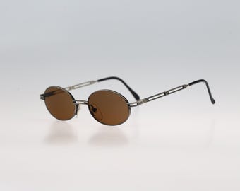 Newave by Accent 2076 468, Vintage 90s antique silver steampunk small oval sunglasses men and women, NOS