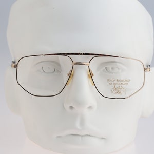 Roman Rothschild of Switzerland R1037A 04, Vintage 80s oversized gold aviator glasses frames mens & womens NOS