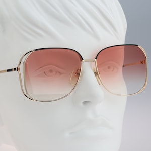 Oversized square sunglasses, Nikon NK 4601, Vintage 80s designer tint pink double rim black & gold  oversized butterfly sunglasses, NOS