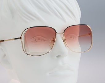 Oversized square sunglasses, Nikon NK 4601, Vintage 80s designer tint pink double rim black & gold  oversized butterfly sunglasses, NOS