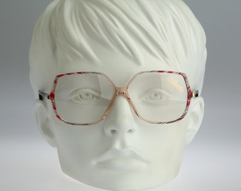 Silhouette M 1729 C 1638, Vintage 80s red & clear oversized hexagon glasses frames womens NOS