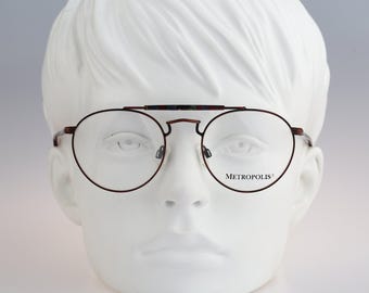 Metropolis 8636, Vintage 90s round aviator glasses frames mens & womens NOS