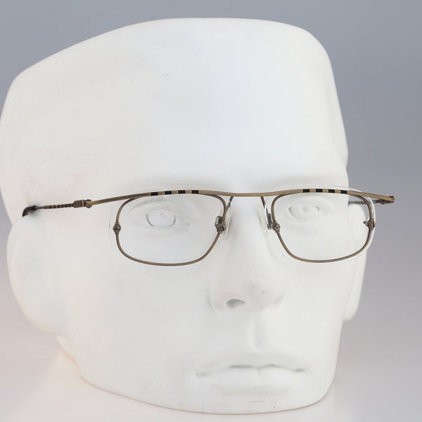 Cazal 772 494, Vintage 90s antique gold unique semi rimless square eyeglasses frames mens & womens NOS