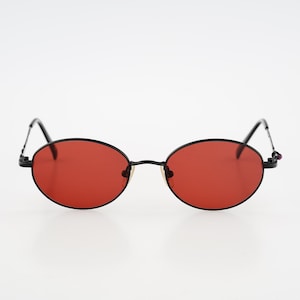 Shiseido 1005 3, Vintage 90s red lenses unique black oval sunglasses mens & women NOS