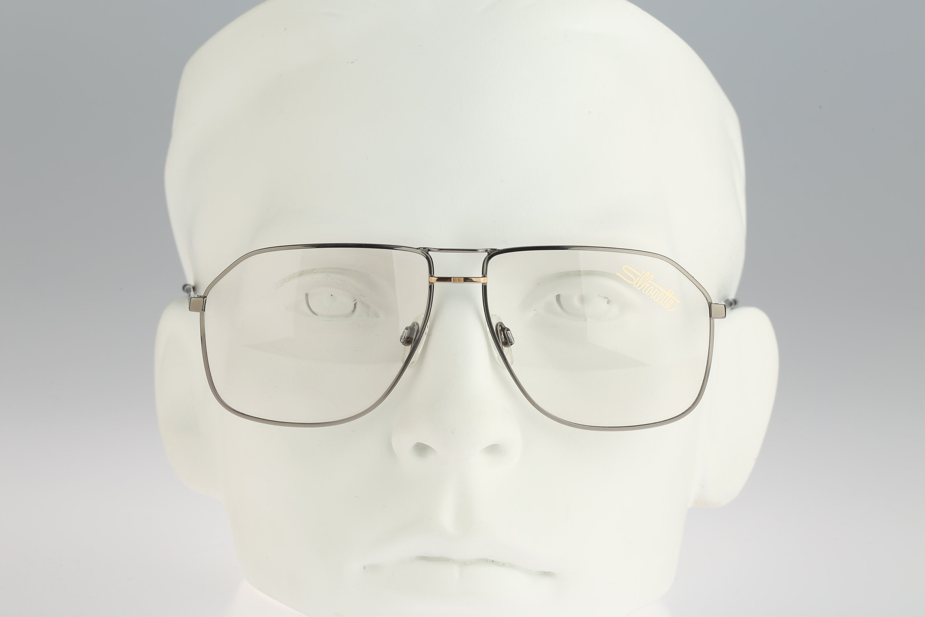 Silhouette M 7083 /80 V 6035, Vintage 80s gray oversized square aviator glasses frames mens & womens NOS