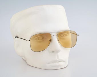 Andy Wolf 4730 A, gafas de sol de aviador cuadradas extragrandes plateadas con lentes amarillas tintadas, estilo años 2000, para hombre y mujer.