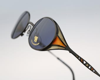 Dolce Vita C-02  DVS-51, Vintage 90s colorful unique victorian side shields oval steampunk sunglasses mens and women , NOS