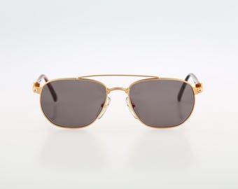 Jacomo 224 03, Vintage 90s matte gold and colorful small square aviator sunglasses men and woman NOS