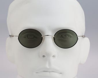 Small round sunglasses men, Robert Rudger 2255 010 22, Vintage 90s unique silver and black circle steampunk sunglasses women NOS