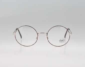 Luxottica 1174 P001, anteojos vintage de los años 90 con montura redonda en color plata y carey para hombres y mujeres / NOS