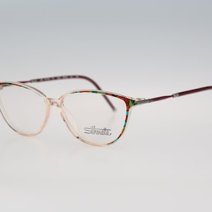 Silhouette M 1825 10 C 6052, Vintage 90s colorful pattern and clear cat eye glasses frames womens NOS