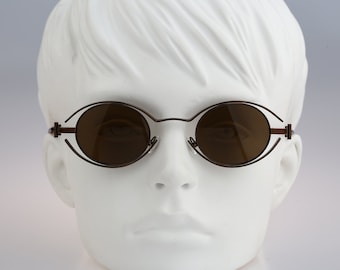 Lagerfeld 4123 03, gafas de sol redondas pequeñas estilo steampunk de bronce vintage de los años 90 para mujer NOS