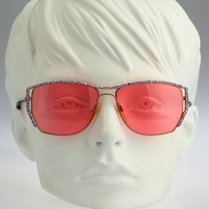 Silhouette M 6102 V 6051, Vintage 80s tinted pink lenses unique colorful & gold square sunglasses women, NOS