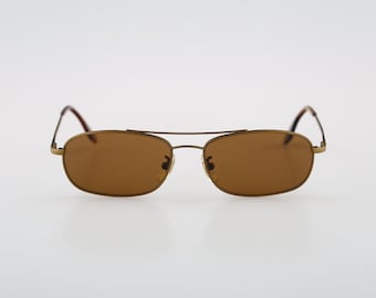 Calvin Klein 255S 550, Vintage 90s tempered glass lenses antique gold rectangle aviator sunglasses men & women NOS