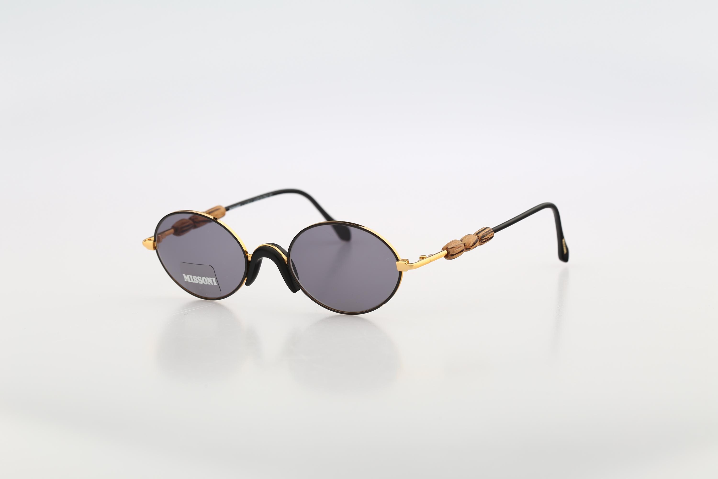 Missoni 381 S GZ7, Vintage 90s Black and Gold Small Oval  display picture 1
