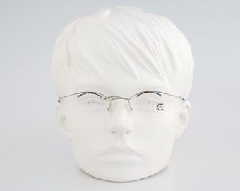 Carat Fashion 4042 504, Vintage 90s unique silver and colorful browline half rim oval eyeglasses frames womens / NOS